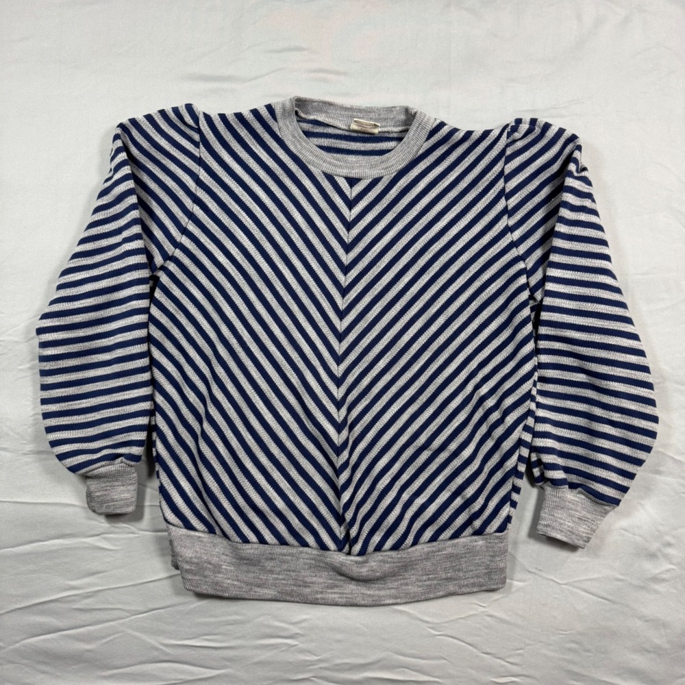 Vintage Sears Mens Striped Chevron Acrylic Knit Sweater Sz M‎ Gray Blue Preppy